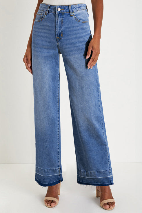 Raw Hem Unique Cuff High Rise Straight Loose Jeans